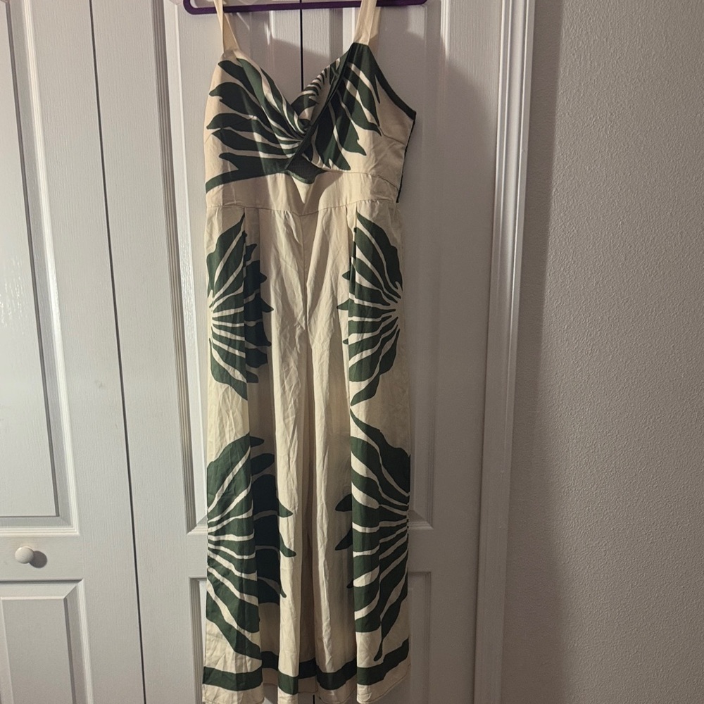 T.J.Maxx Cream and Green Maxi Dress
